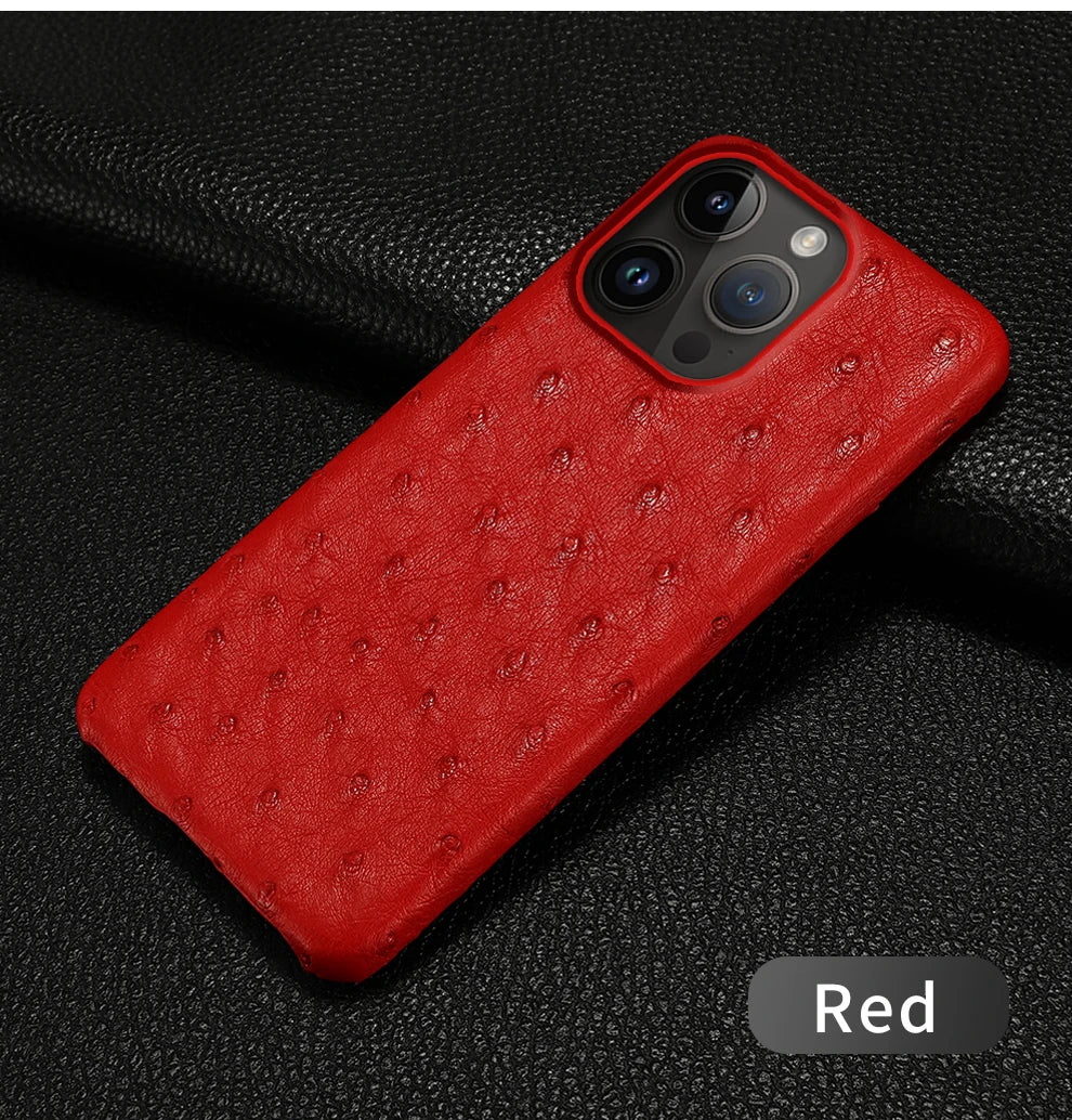 100% Natural Ostrich Leather Phone Case for iPhone 16 15 14 Pro Max 14Pro 16 Plus 15Pro 16Pro luxury Back Cover