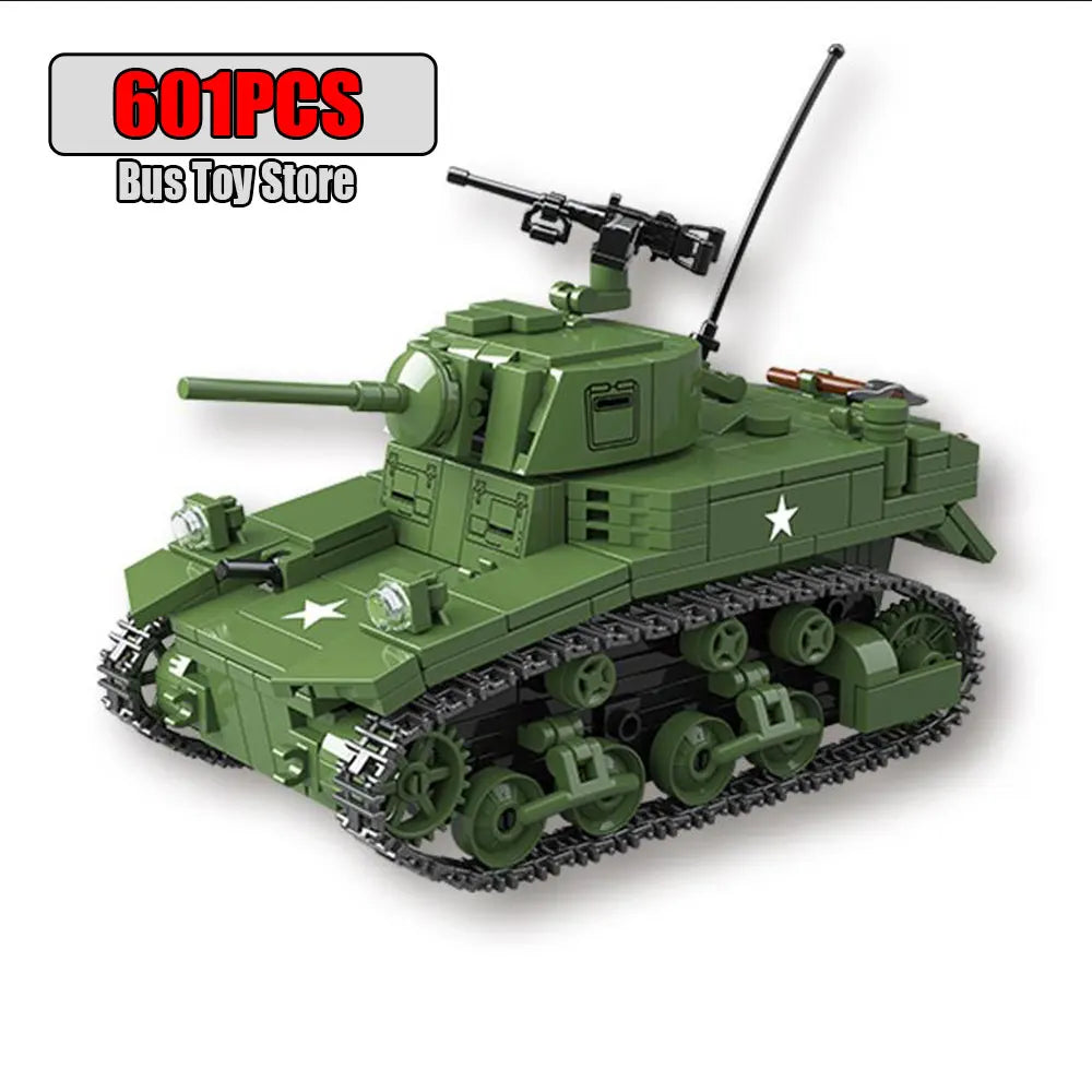Ww2 Military Tanks Series Stuart Light Tank Tiger Leopard TANK Soldier Building Blocks Bricks Army  Toys for Boy Gifts