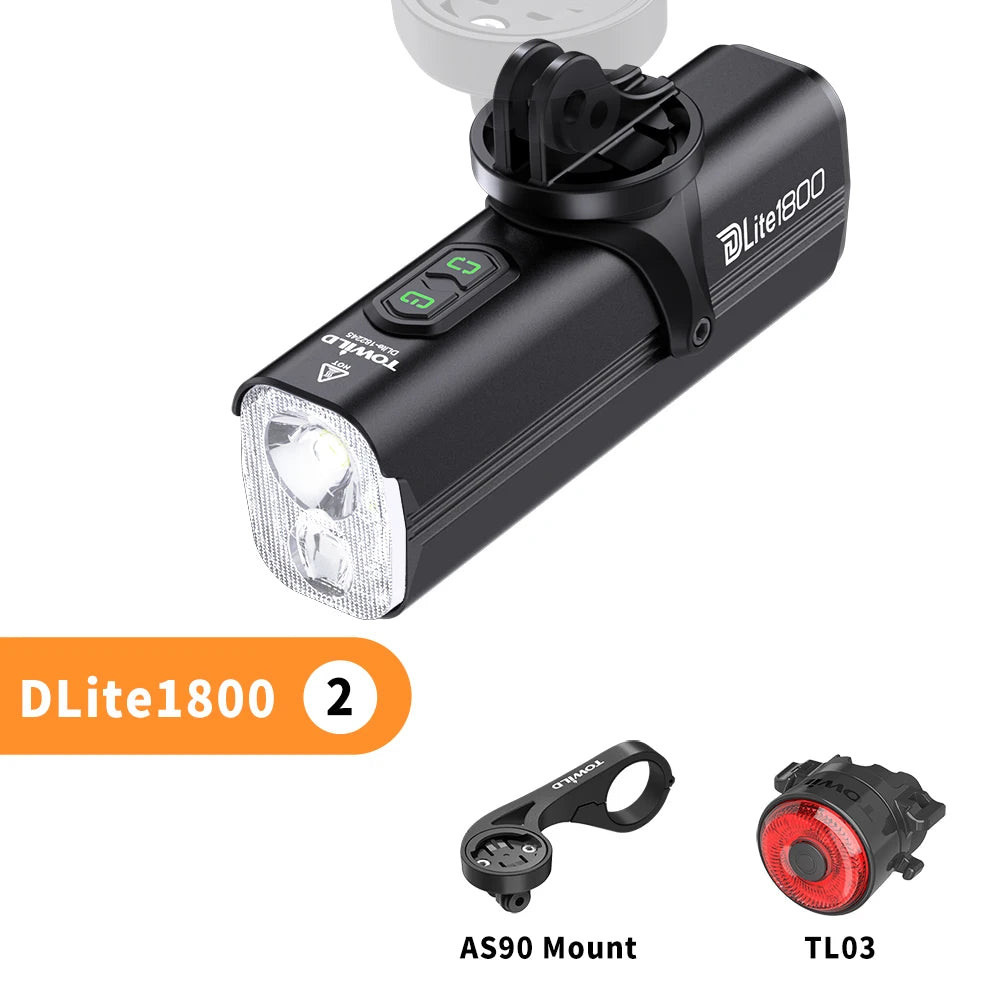 DLite 1800LM Bicycle Lights Focus/Flood Beam Switch Smart Bike Light 5000mah Rechargeable Power Bank Mtb Bicycle Lights