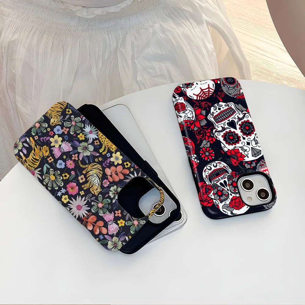 Art Drawing Flower Printed Daisy Phone Case for iPhone 16 15 13 14 Pro Max 16 15 Plus 2 in 1 Hard Protection Cover