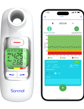 Peak Flow Meter Digital Home Spirometer with Bluetooth  for Asthma COPD Test PEF and FEV1 Smart Personal Portable Espirometer