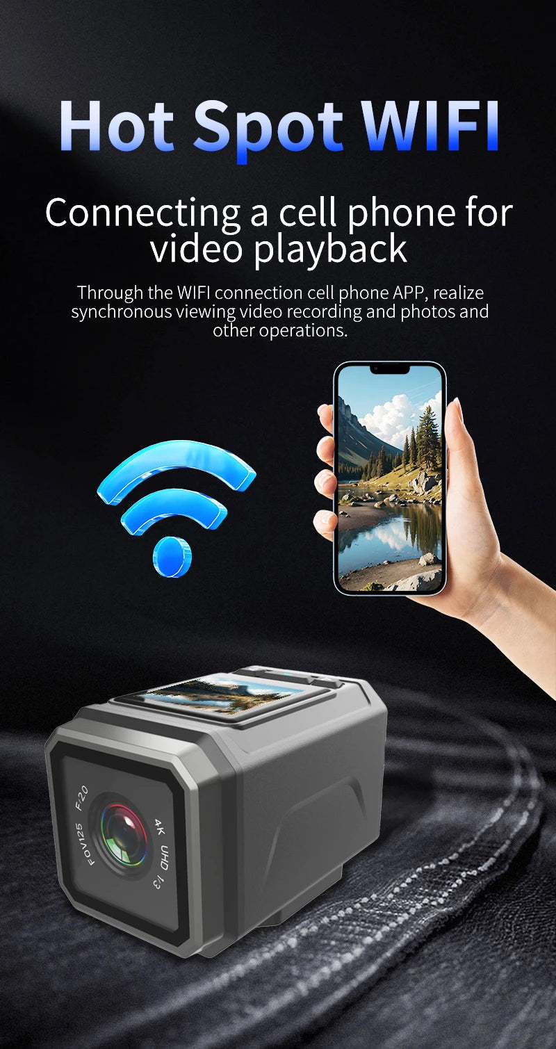 4K Ultra HD WiFi Mini Action Camera Wearable Helmet Bicycle Motorcycle Sports Camera with Wide Angle Lens and Built In Mic