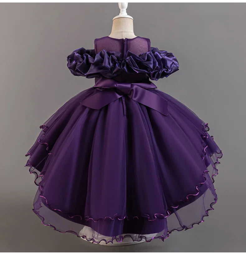 Luxury Off-Shoulder Gown with Train for Girls  Tulle Dress for Fashion Walk Show & Pageants