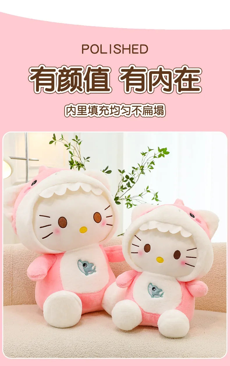 60cm Sanrio Shark Hello Kitty Cat Plush Toys Cartoon KT Cat Plushie Doll Soft Stuffed Anime Pillow Birthday Gifts for Kids Girls