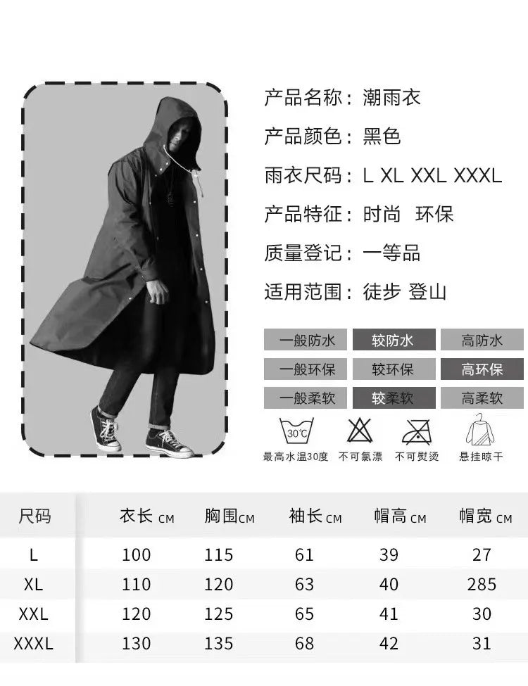 Long Waterproof Hooded Raincoat for Hiking Travel and Fishing
