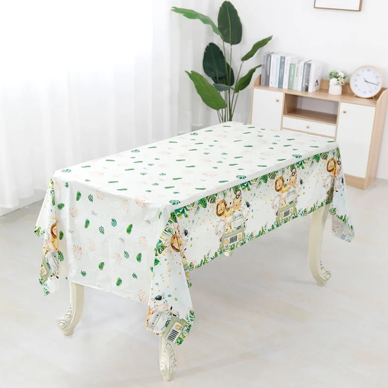 Jungle Animal Tablecloth Birthday Party Decor Palm Leaves Tablecloth Jungle Safari Wild One Kids Birthday Party Decoration