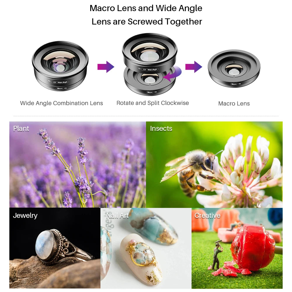 2 in 1 120 Degree Wide Angle and 10X Macro Phone Camera Lens Kit