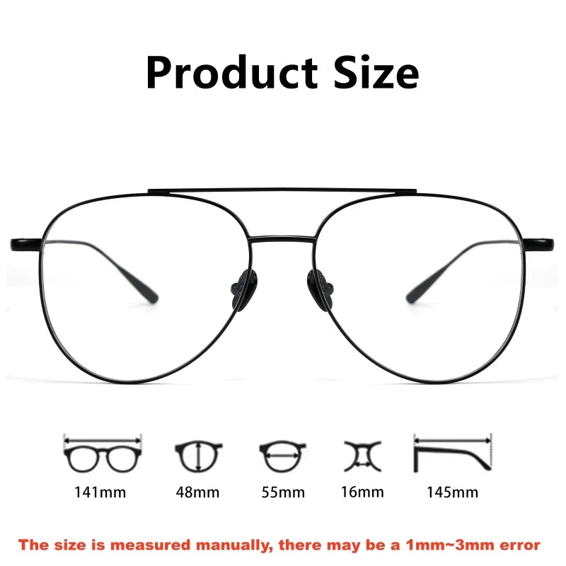 Retro Pilot Double Bridge Lightweight Titanium Eyeglasses Frames