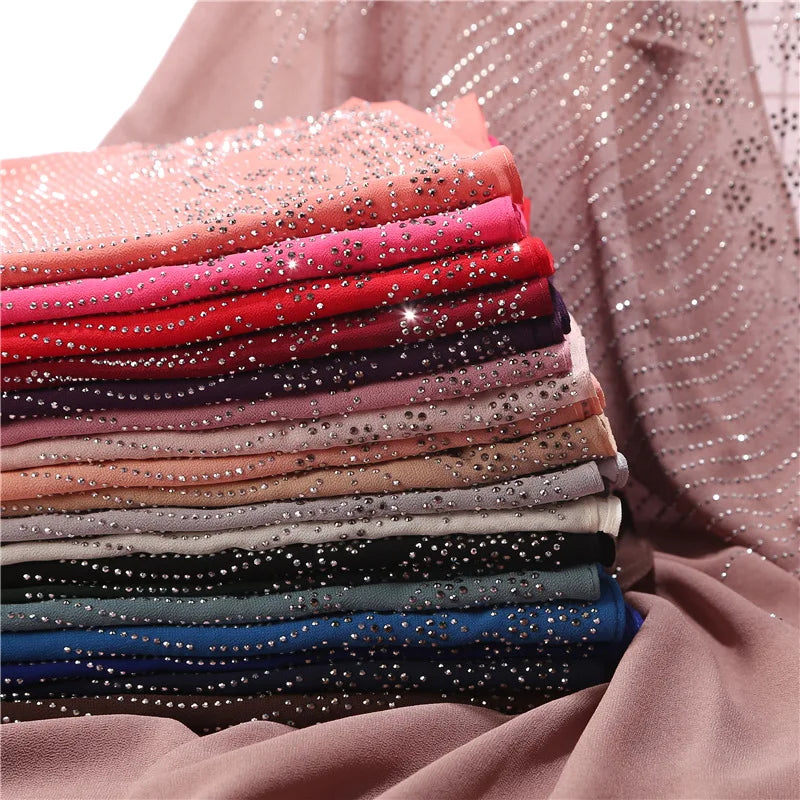 Tassel Diamond Muslim Hijabs Luxury Sequin Chiffon Scarf For Women Dress Abaya Hijab Veil Scarf Long Shawls Turban