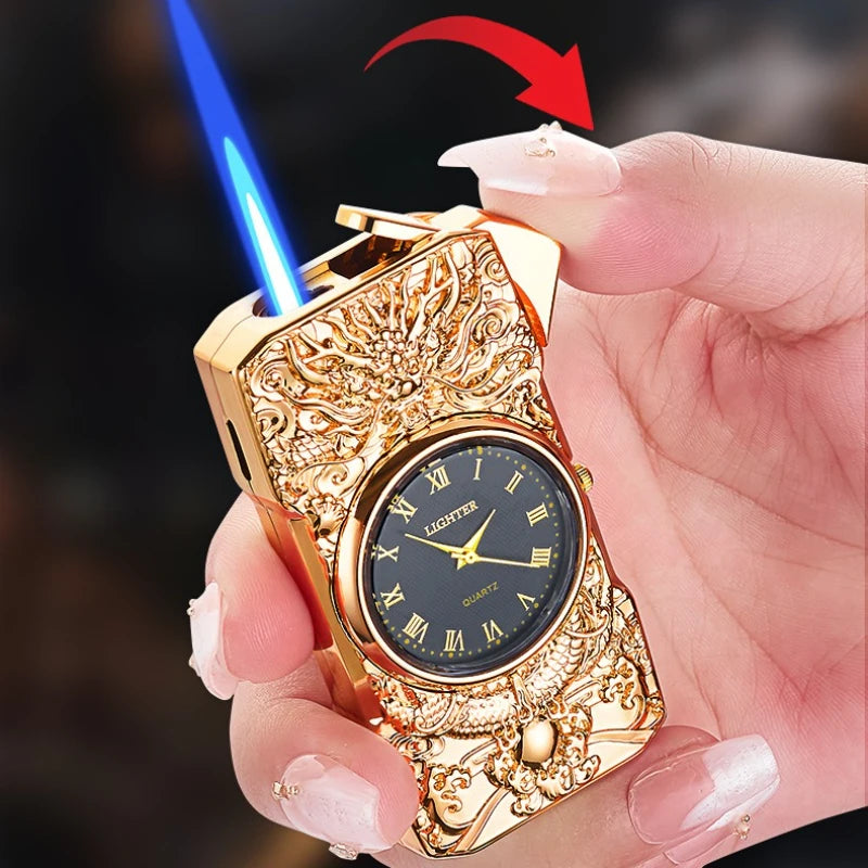 Personalized Quartz Dial Direct Flame Inflatable Lighter, Embossed Pattern To Give Boyfriend Exquisite Gifts, Cigarette Lighter
