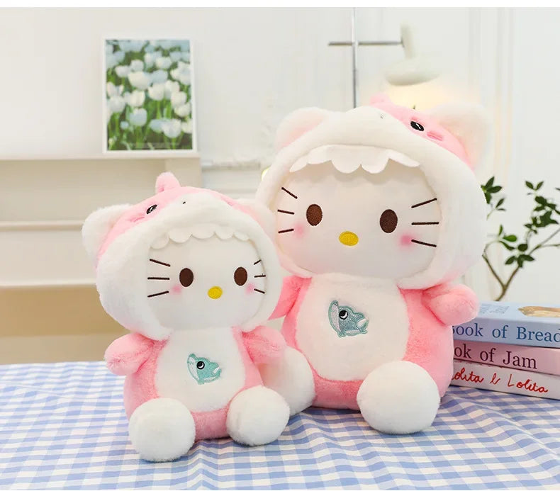60cm Sanrio Shark Hello Kitty Cat Plush Toys Cartoon KT Cat Plushie Doll Soft Stuffed Anime Pillow Birthday Gifts for Kids Girls