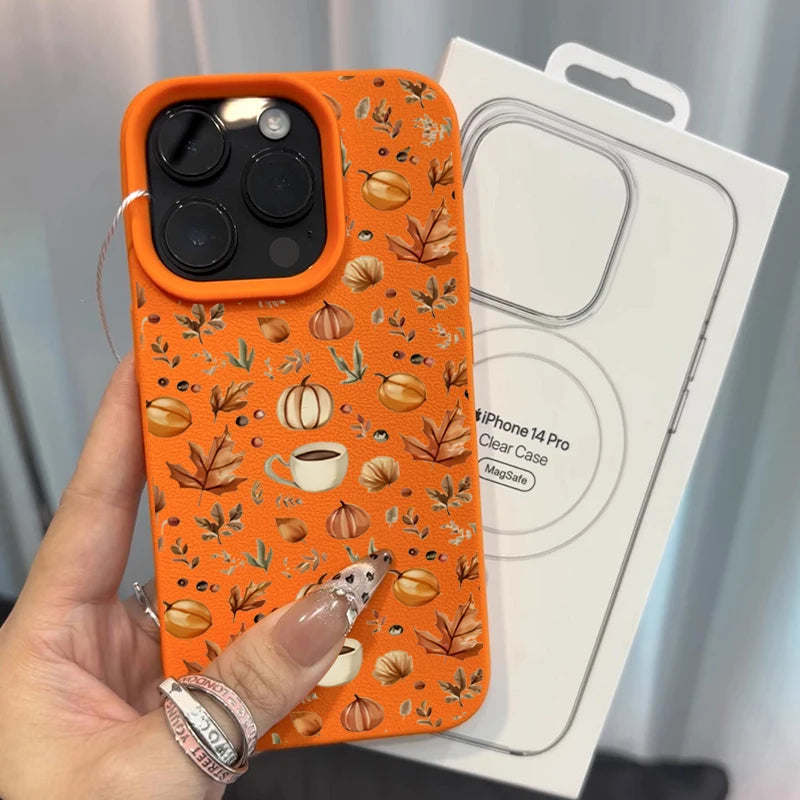 Autumn Pumpkin Coffee Lechee Silicone Phone Case For iPhone 17 16 15 14 1 17 Air Shockproof Cover