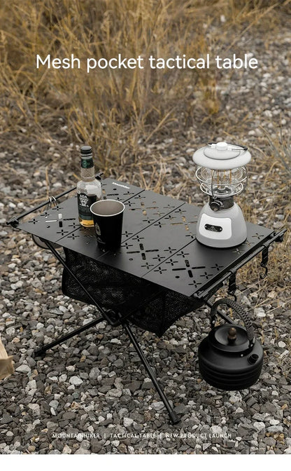 Outdoor Camping Folding Table Aluminum Alloy Table Ultralight Hiking Riding with Net Pocket Tactical Table