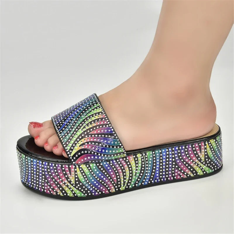 Summer Women's Mid Heels Slippers Nigerian Women Sandal High Quality Hot Selling Italian Style Slingbacks African Women Slippers