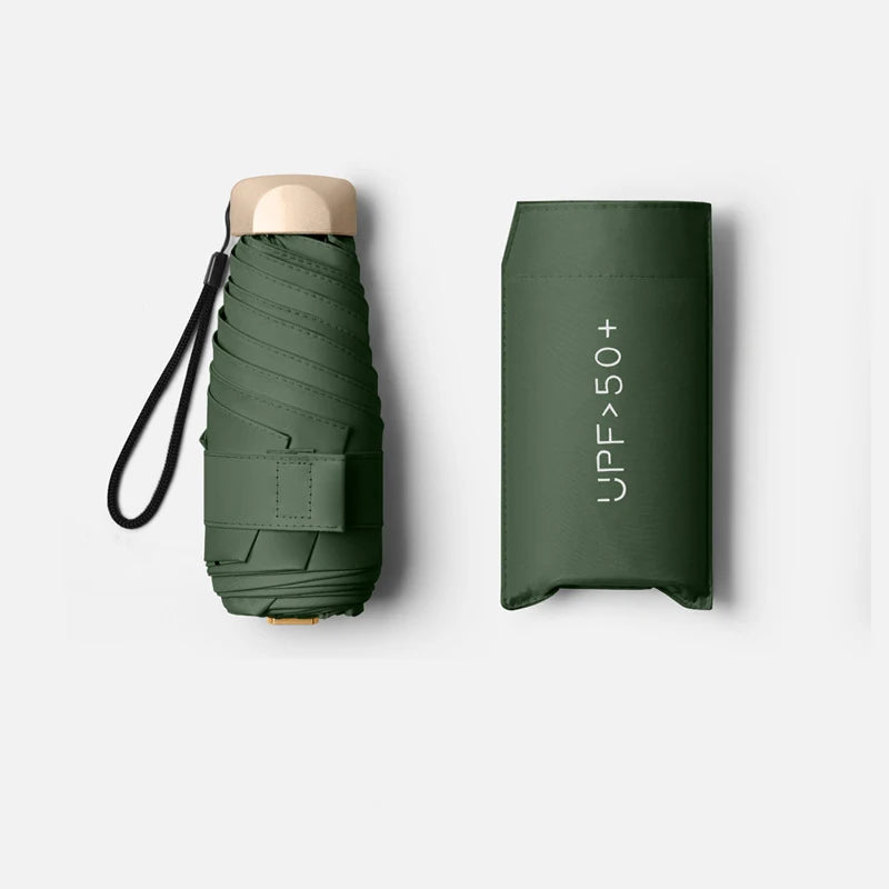 Mini Pocket Folding Umbrella Aluminum Alloy Frame Five Fold UV Protection Ultra Light Compact Travel Umbrella Sun Rain Use
