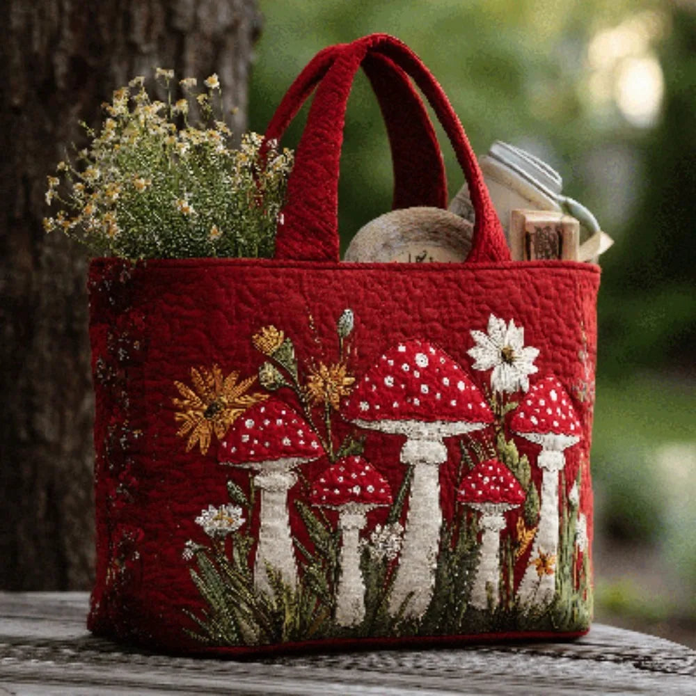 Vintage Quilted Canvas Tote Bag Large Capacity 3D Print Shoulder Handbag