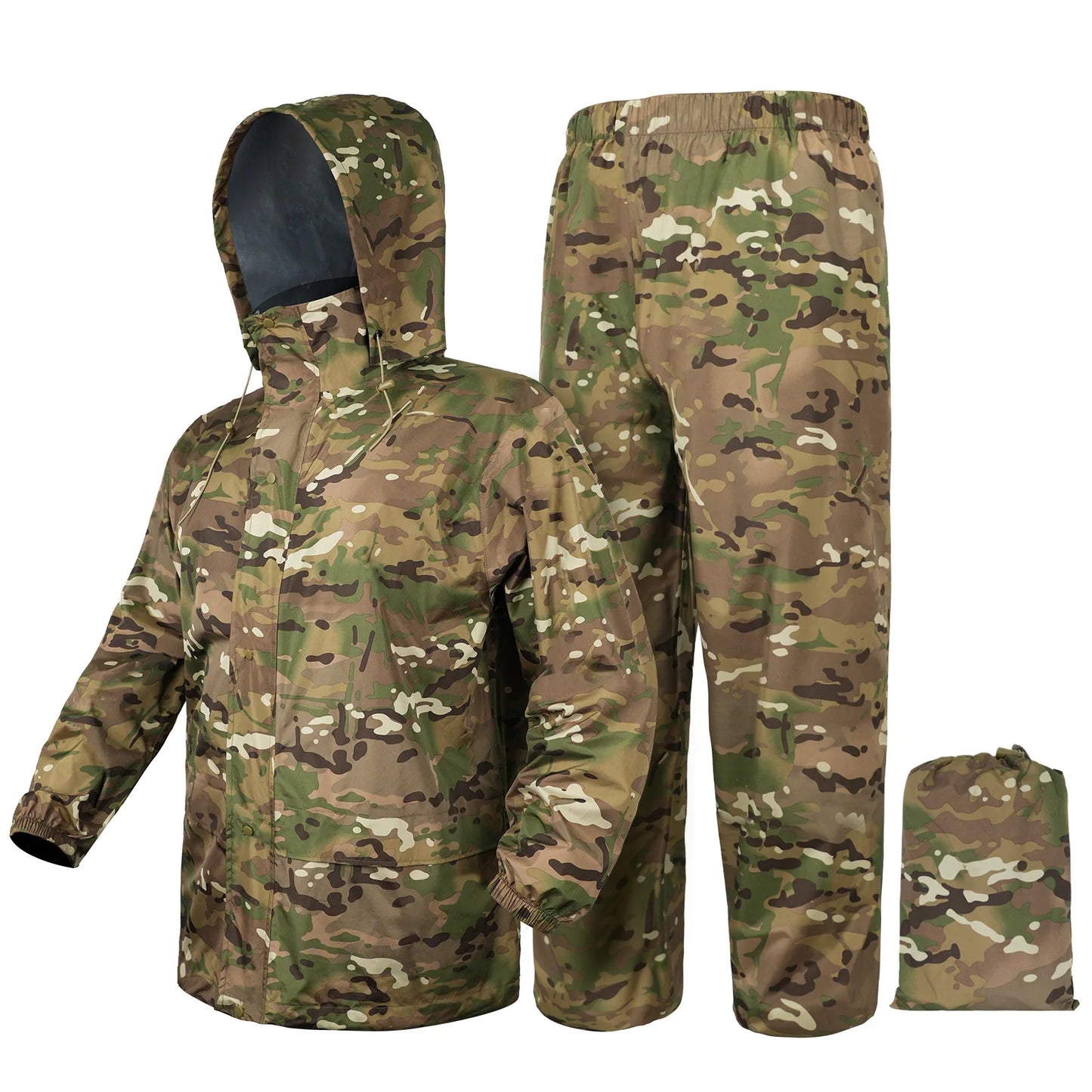 Camouflage Waterproof Folding Rain Poncho for Fishing Hiking and Camping