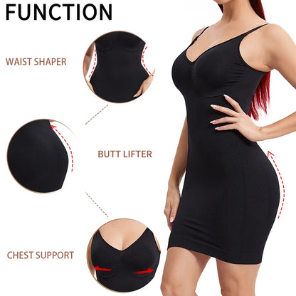 Women V Neck Full Slip Shapewear Push Up Waist Trainer Bodysuits Tummy Control Butt Lifter Under Dress Corsets