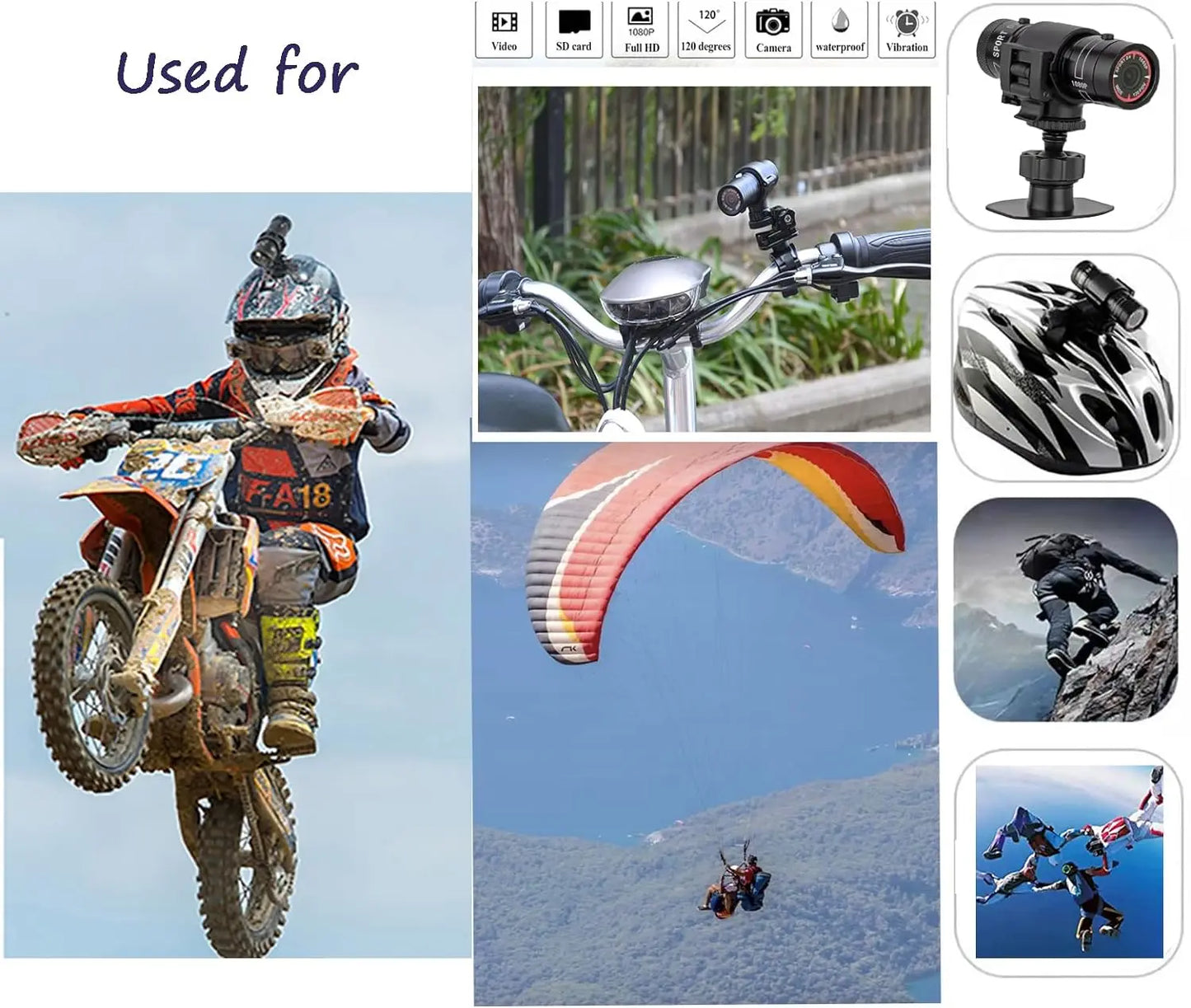 1080P Helmet Action Camera for Motorcycle Bicycle and Outdoor Sports Recording