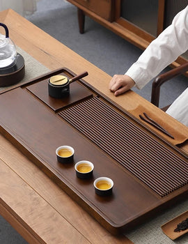 Tea Tray Household Solid Wood Tea Brewing Table Light Luxury High-End Tea Tray Kung Fu Tea Set Office Desk Wooden Tray