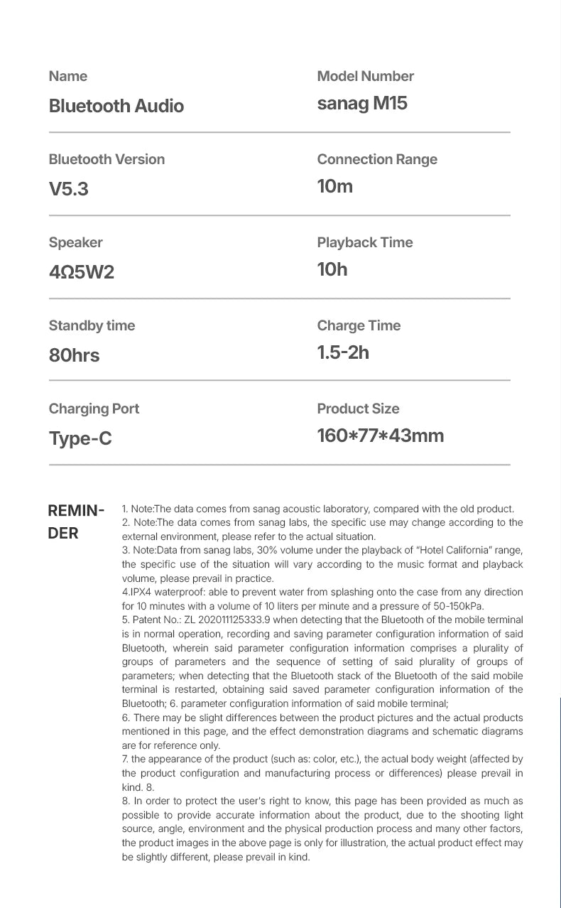 M15 Portable Bluetooth Speaker 10W Stereo Speakers 10-hours Playtime IPX4 Waterproof Camping flash-sale Choice Subwoofer