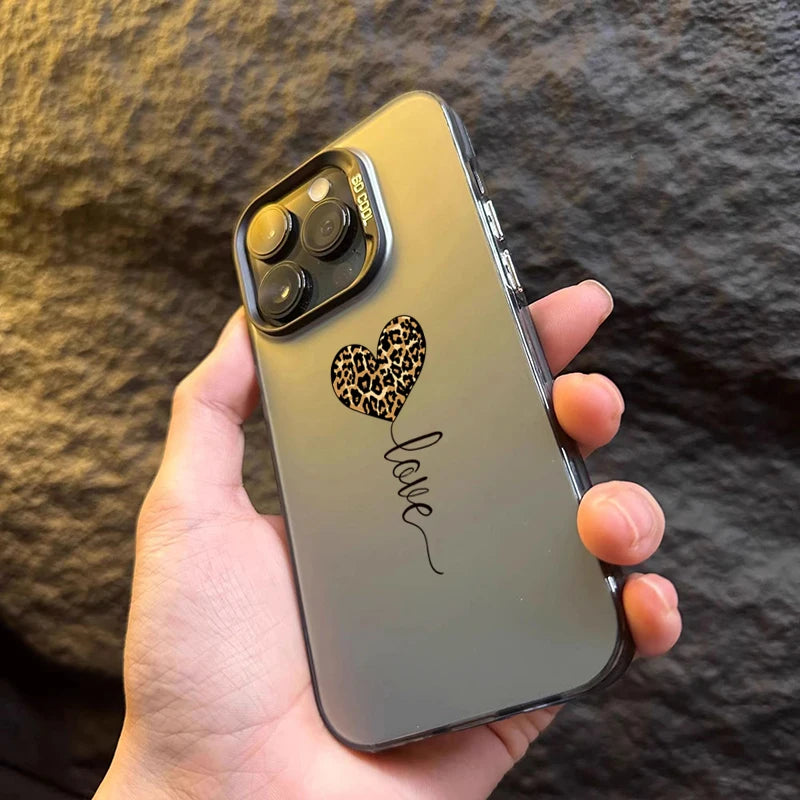 Leopard Love Balloon Pattern Silver Phone Case for iPhone 17 16 Case iPhone 14 15 Pro Max 16E Air Cover