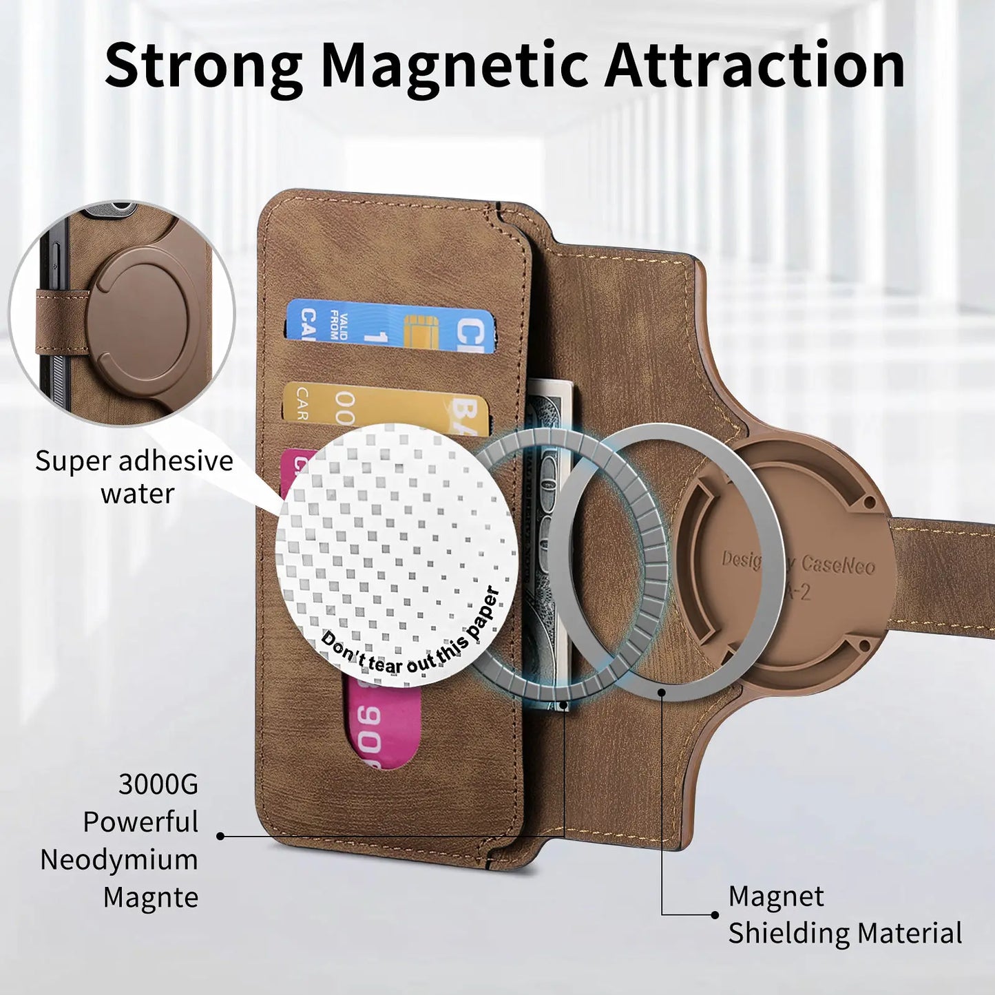 Flip Leather Wallet Case for iPhone 16 15 Pro Max 14 Plus 16E Magsafe  Detachable Card Slot Holder Cover