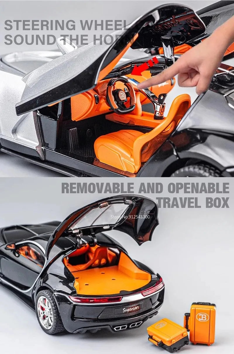 1:24 Scale Bolide Atlantic Car Model Toy Alloy Body Rubber Tire Shock Absorption Vehicle Models Sound&Light Ornaments Gifts