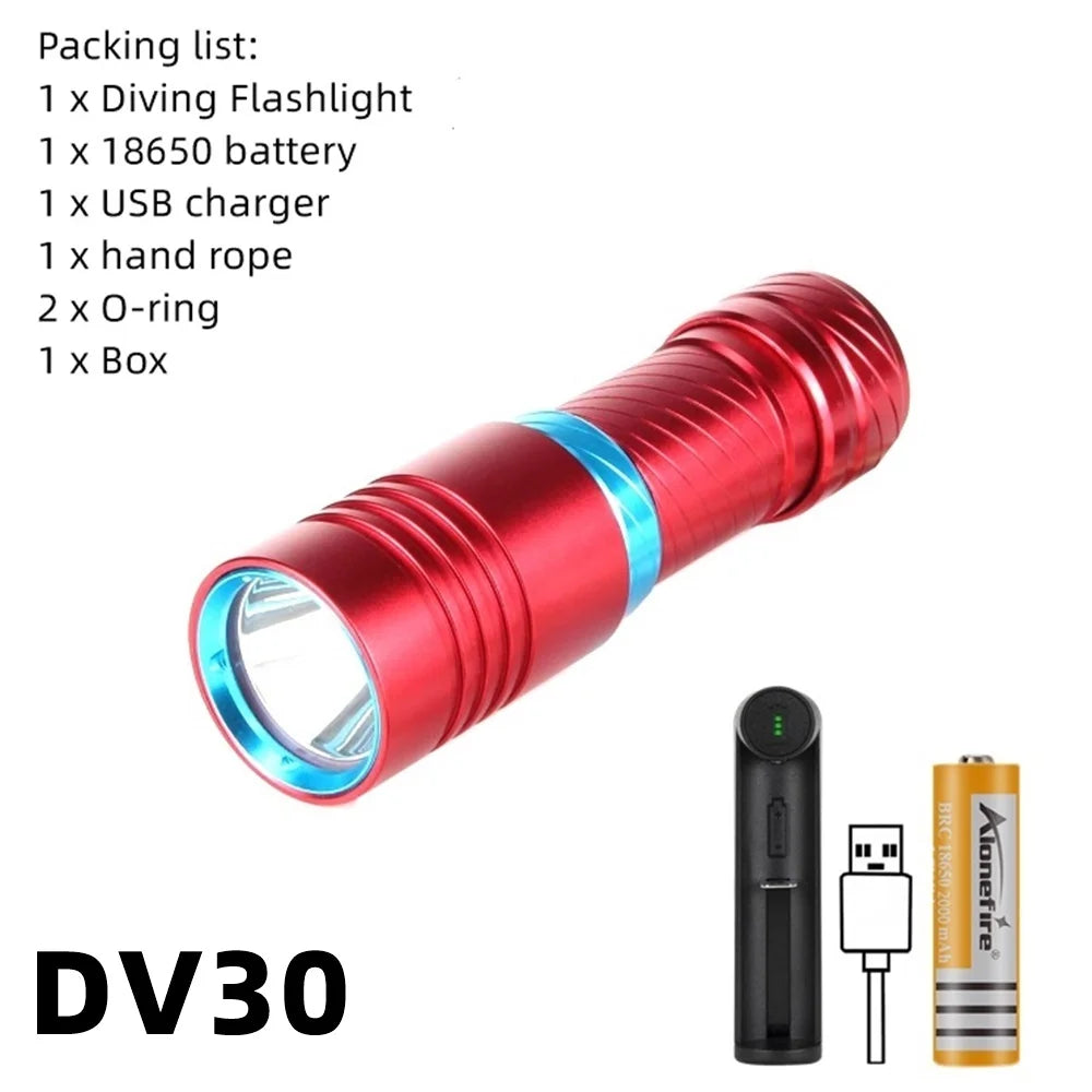 12W Diving Flashlight Rechargeable Underwater LED Torch