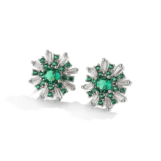 Korean Cute Green Snowflake Stud Earrings