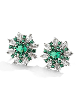 Korean Cute Green Snowflake Stud Earrings