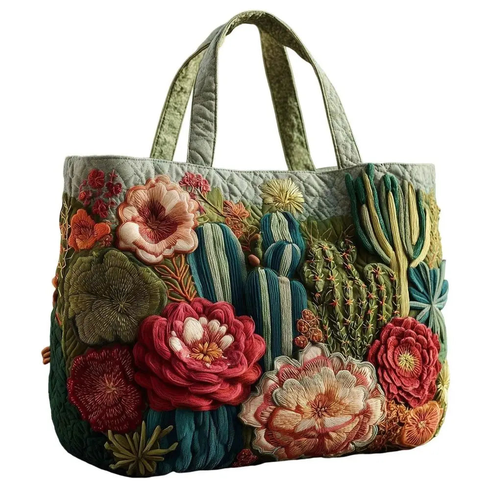 Vintage Quilted Canvas Tote Bag Large Capacity 3D Print Shoulder Handbag