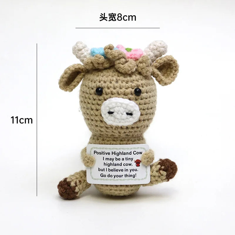 3 Pcs Positive Crochet Hedgehog Doll with Affirmation Card Home Room Decoration Funny Handmade Plush Doll Ornaments Christmas Gifts