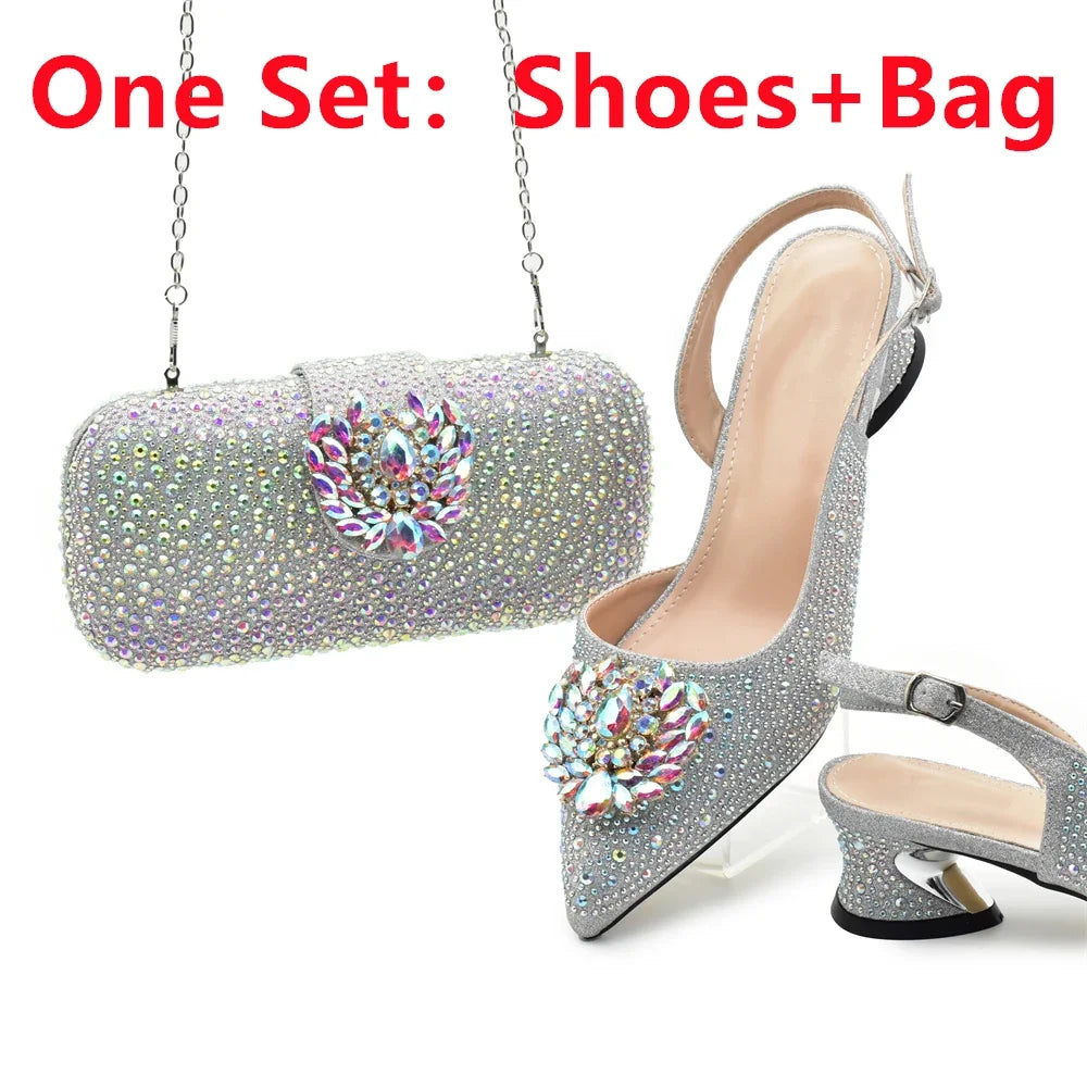 New Italian Shoes and Bags Matching Set Luxury Designer Pumps Women Full Rhinestone Designer Shoe and Bag Sets From Italy
