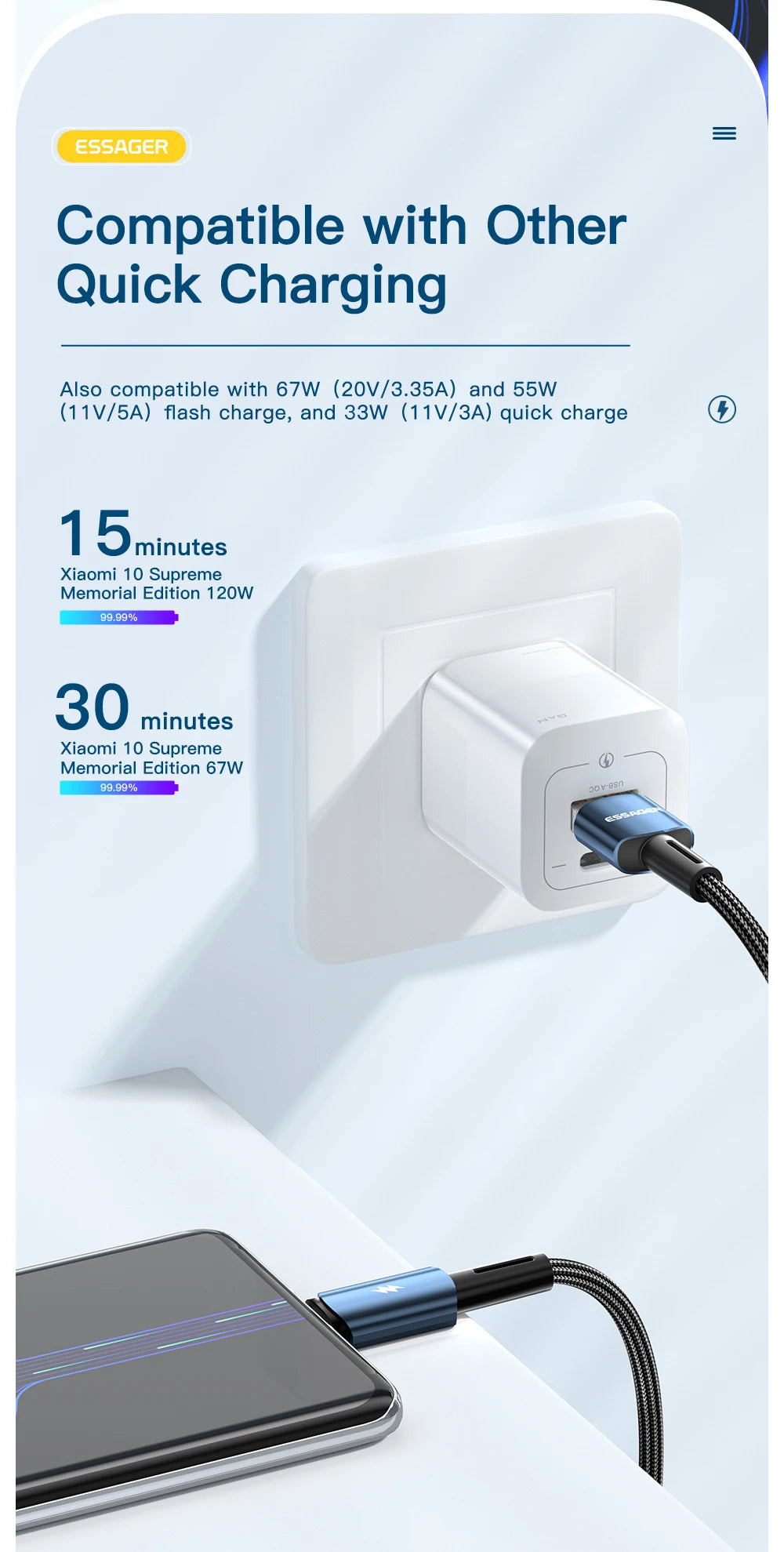 120W USB-A to Type-C Super Fast Charging Cable (6A)