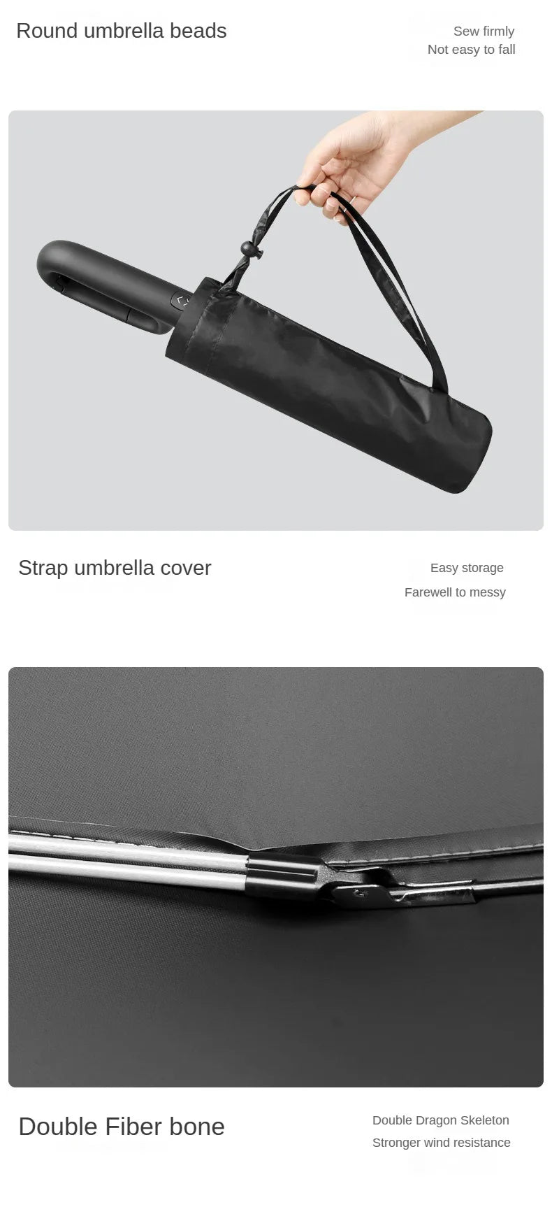 27 inch large windproof and sturdy umbrella, fully automatic buckle folding umbrella