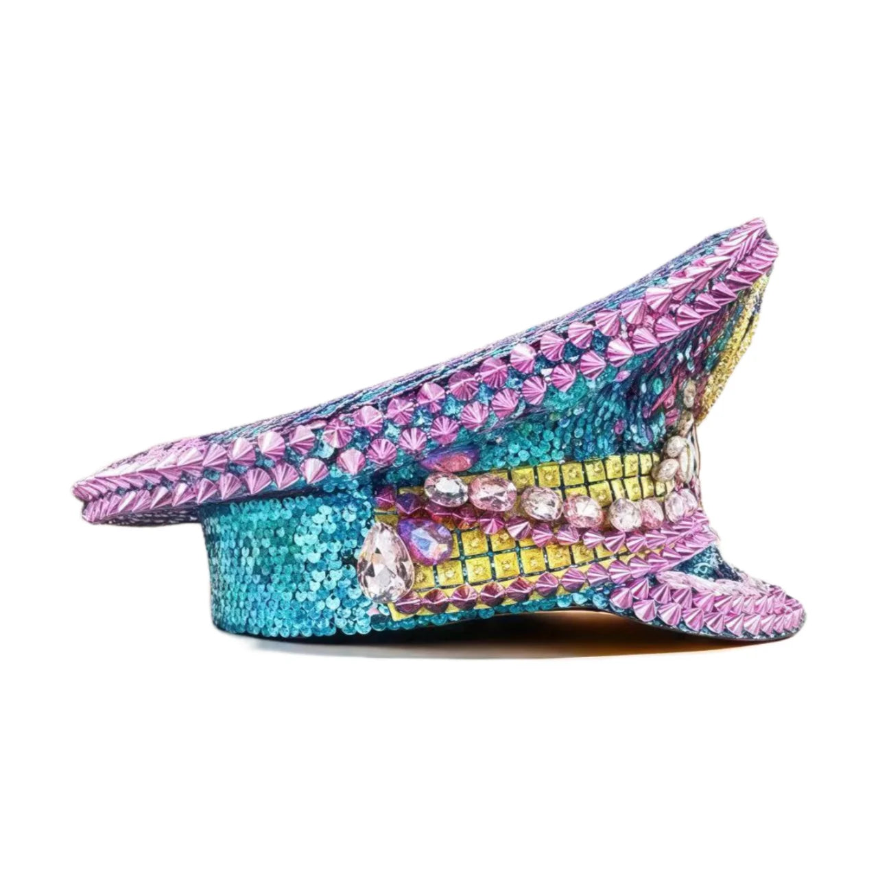 Bling Captain Hat Rhinestone Captains Hat for Men Handmade Steampunk Hat Burning Man Ramadan Masquerade HongLuan Summer Cap