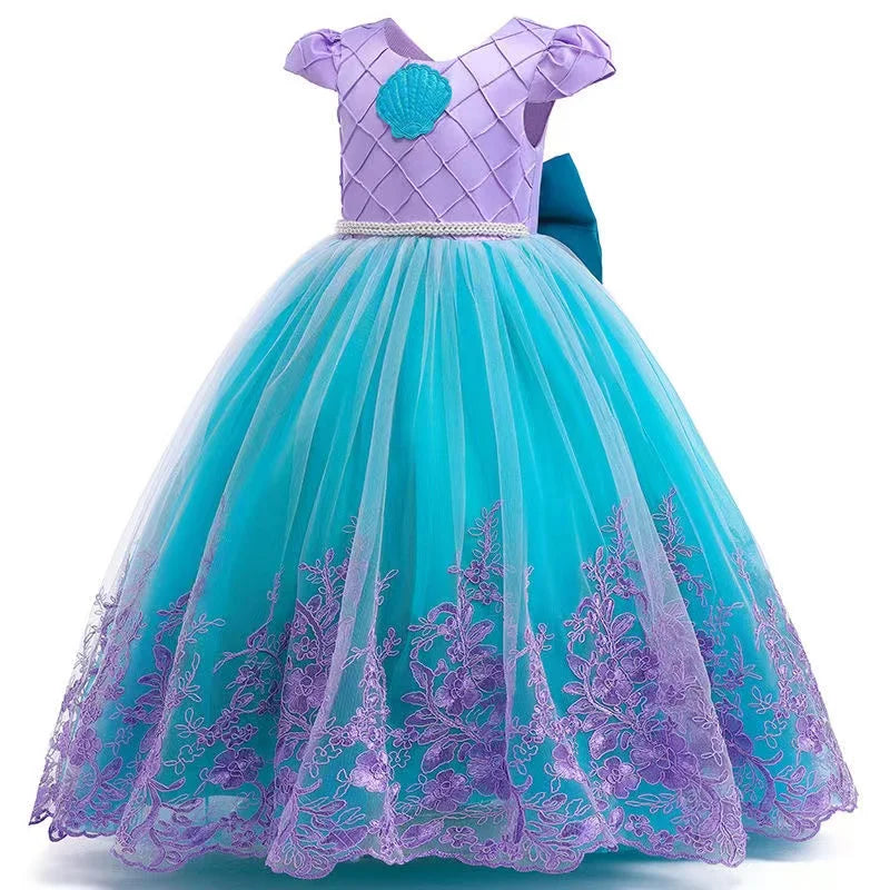 Girl Ariel The Little Mermaid Princess Dress Embroidery Children Vestidos Party Dresses Kids Halloween Cosplay Costume