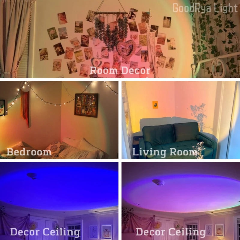 Sunset Light Remote Control Projector Light Portable LED 16 Colours Rainbow Lamp Living Room Coffee Shop Romantic Decoration