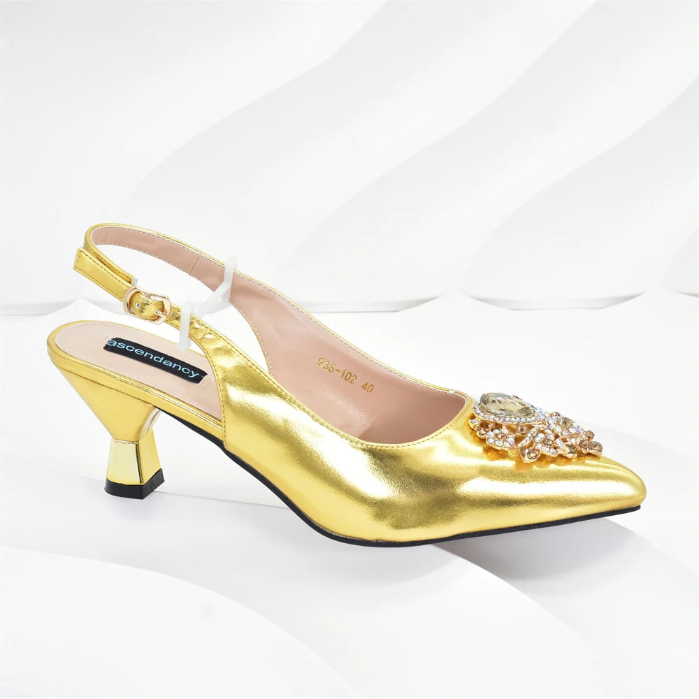 Women Shoes and Bags To Match Set Nigeria Party Nigeria Italian Shoes and Matching Bags Decorated with Rhinestone