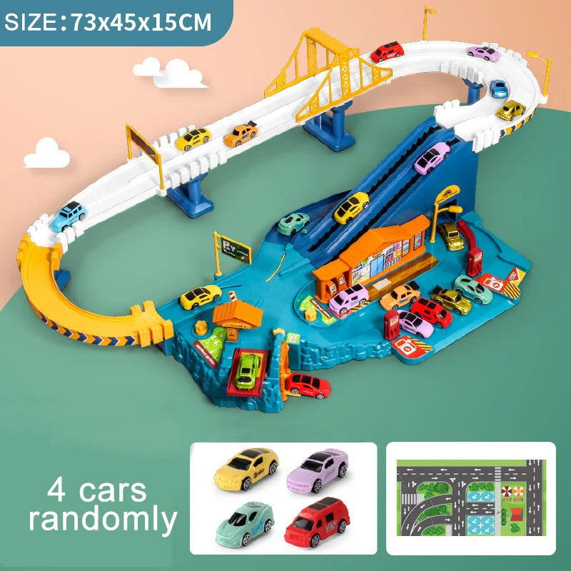 Electric Rail Car Dinosaur Building Parking Lot Adventure Racing Rail Car Toys Brain Mechanical Interactive Rail Cars