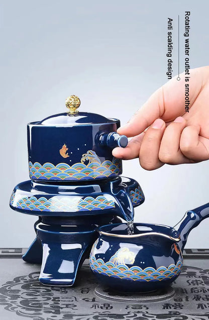 8 Pcs Ceramic Travel Tea Sets Automatic Water Diversion Rotating Suction Teapot Gawain Porcelain Kung Fu Teapot Set