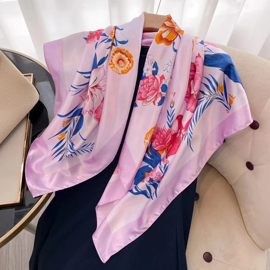 Square Women Scarves Silk Office Ladies Hair Neck Bandanna Headband Foulard Headcloth Muslim Headscarf Female muffler