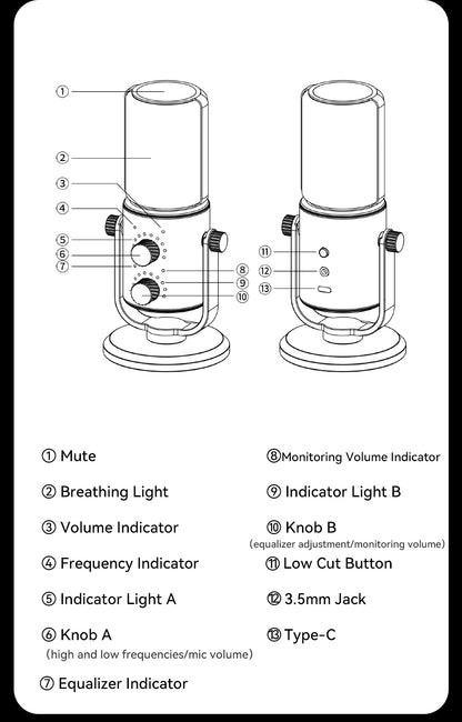 Condenser Microphone Cardioid Pattern Microphone Real-Time Monitoring for Smartphone Laptop Computer  40Hz-20KHz