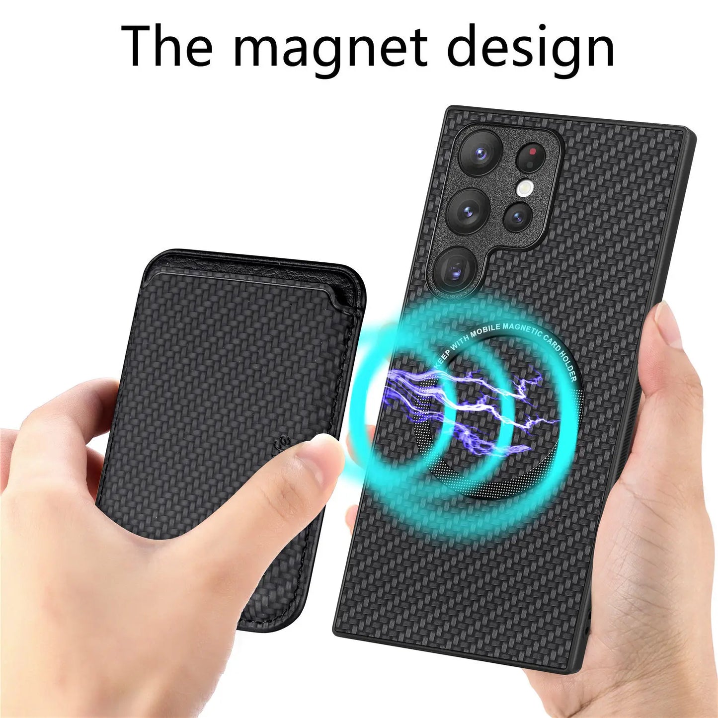 Carbon Fiber Style MagSafe PU Leather Case for Samsung Galaxy S26 / S25 / S24 / S23 Magnetic Card Holder Cover