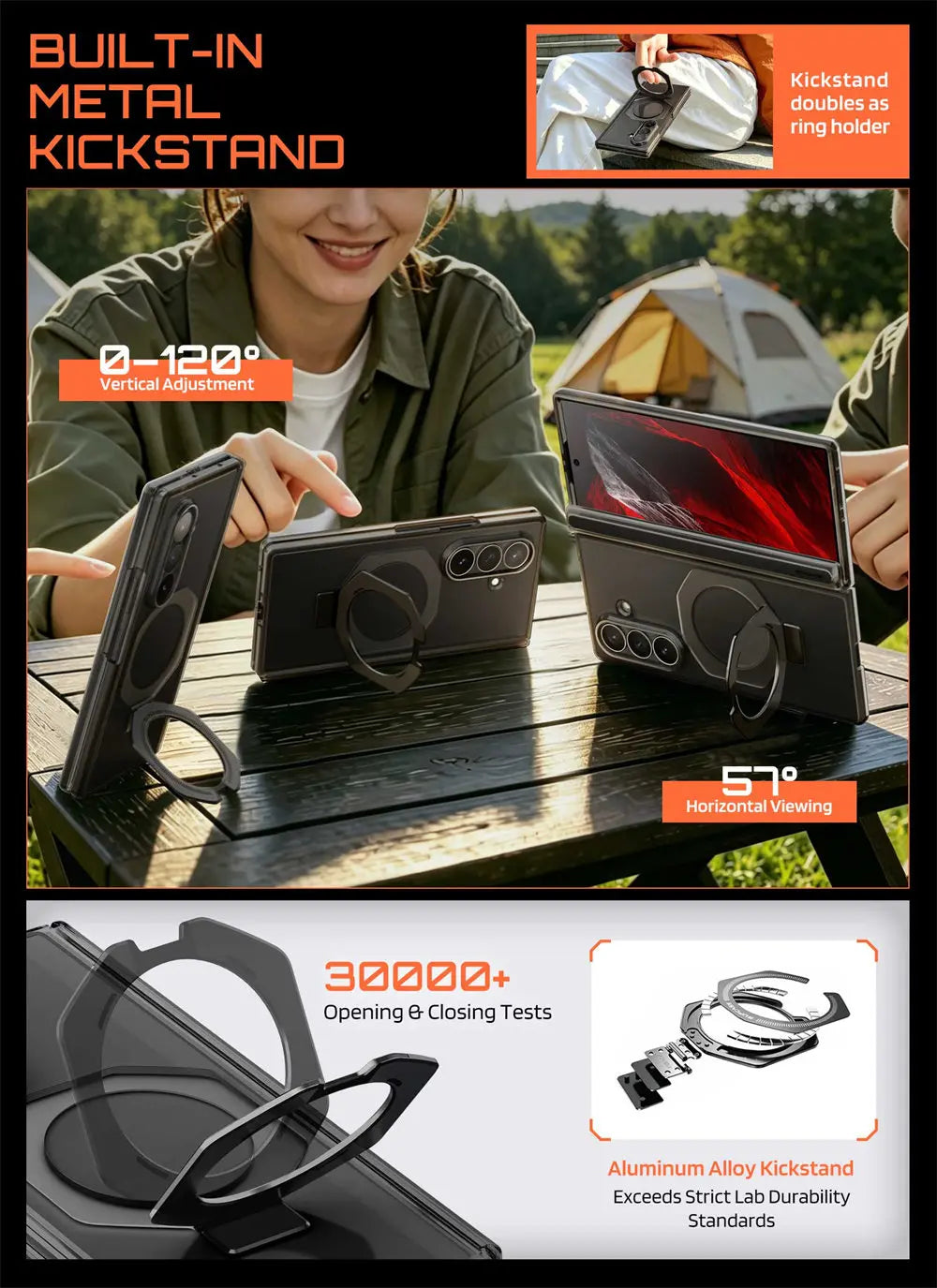 Full Body Rugged Phone Case with Built In Screen Protector and Magnetic Ring Kickstand for Samsung Galaxy Z Fold 8 Ultra