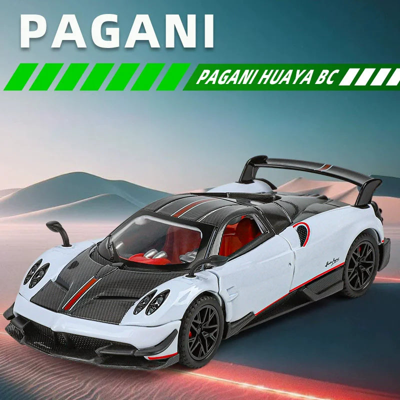 1:32 Scale Pagani Dinastia Huayra BC Car Model Toy Sound Light Gull Wing Door Alloy Diecast Supercar Models Boys Gifts