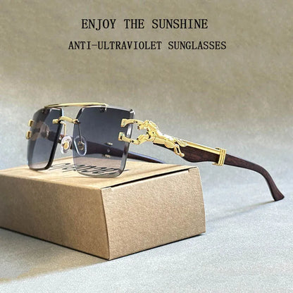 Square Sunglasses For Men New Luxury Vintage Designer Rimless Trendy Fashion Glasses Gafas De Sol Hombre