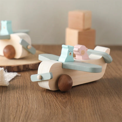 Wooden Pushplane With Animal Toys Detachable Model Montessori Toys Hand-brain Coordination Exercise Plaything Baby Handmade Gift