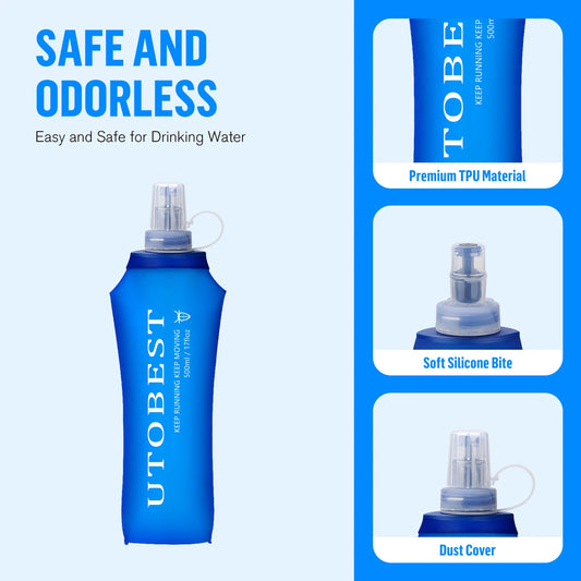 250ml 350ml 500ml Soft Flask Folding Collapsible TPU Water Bottle for Outdoor Running Hiking Cycling